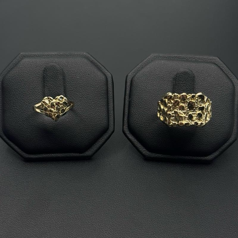 14K Gold Set Nugget Ring for Men and Heart Nugget Ring - Unique Design image 2