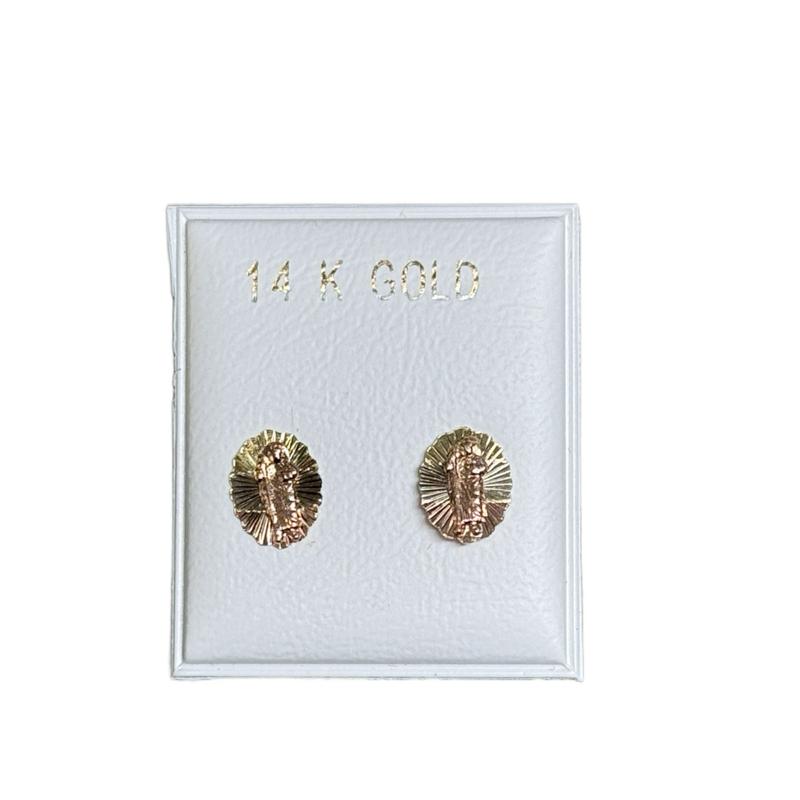 14K Gold San Judas 3 Oros Earrings - Elegant Religious Jewelry for Women image 1