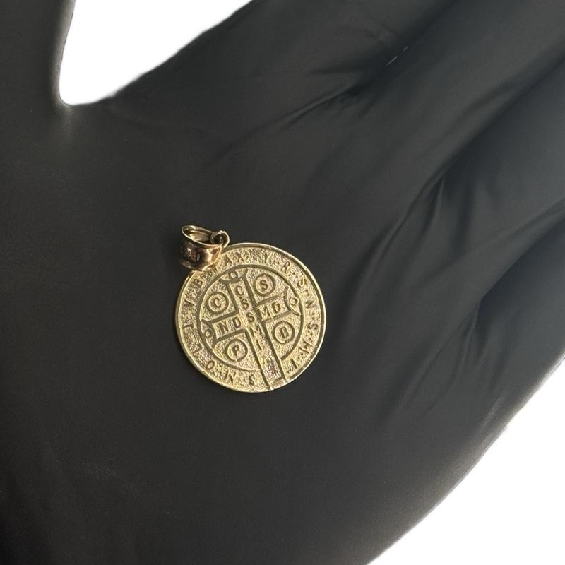 14K Gold San Benito Pendant 34mm - Elegant Religious Jewelry for Women and Men image 0