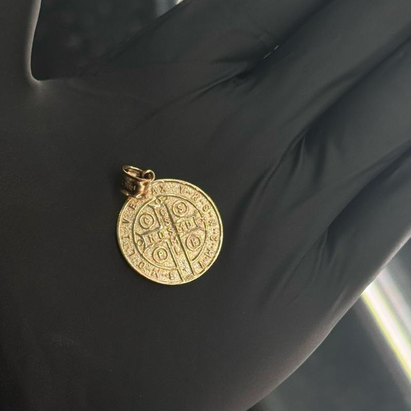 14K Gold San Benito Pendant 34mm - Elegant Religious Jewelry for Women and Men image 2