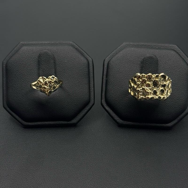 14K Gold Set Nugget Ring for Men and Heart Nugget Ring - Unique Design image 0