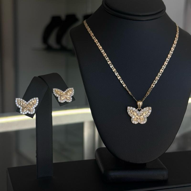 14K GOLD BUTTERFLY NUGGET & CZ STONE SOLID - 14K GOLD