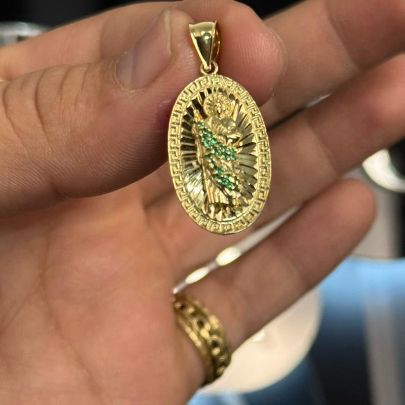 14K GOLD ST. JUDE MEDAL PENDANT & CZ STONE - 14K GOLD
