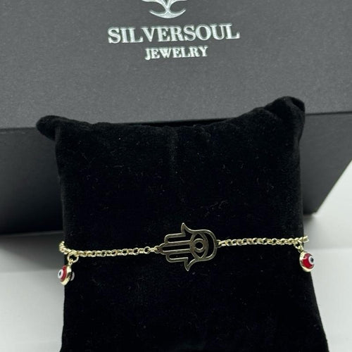 14K Gold Hamsa Bracelet for Women Size 7 with Expansion 8 - Elegant Jewelry image 1