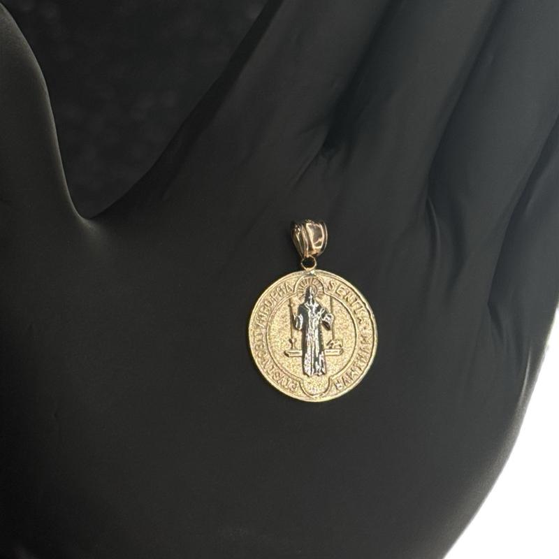 14K Gold San Benito Pendant 34mm - Elegant Religious Jewelry for Women and Men image 3