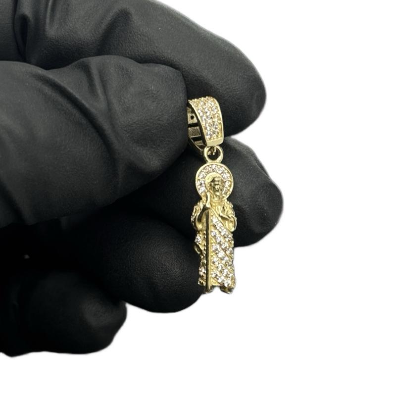 14K Gold Mini San Judas 3D Pendant with CZ Stone for Stylish Jewelry image 1
