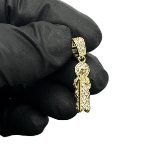 14K Gold Mini San Judas 3D Pendant with CZ Stone for Stylish Jewelry image 1