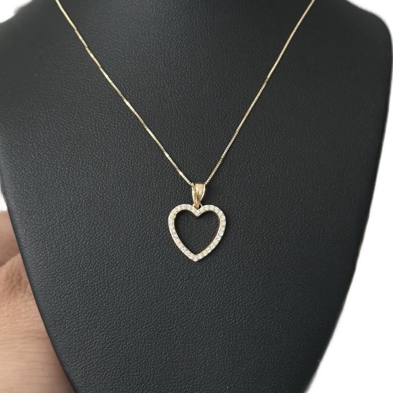 14K SET BOX CHAIN AND HEART PENDANT WITH CZ STONE - 14K GOLD