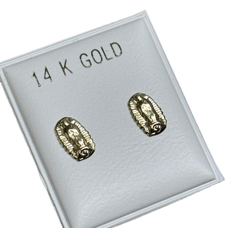14K Gold Virgencita Earrings - Elegant Religious Jewelry for Women image 1
