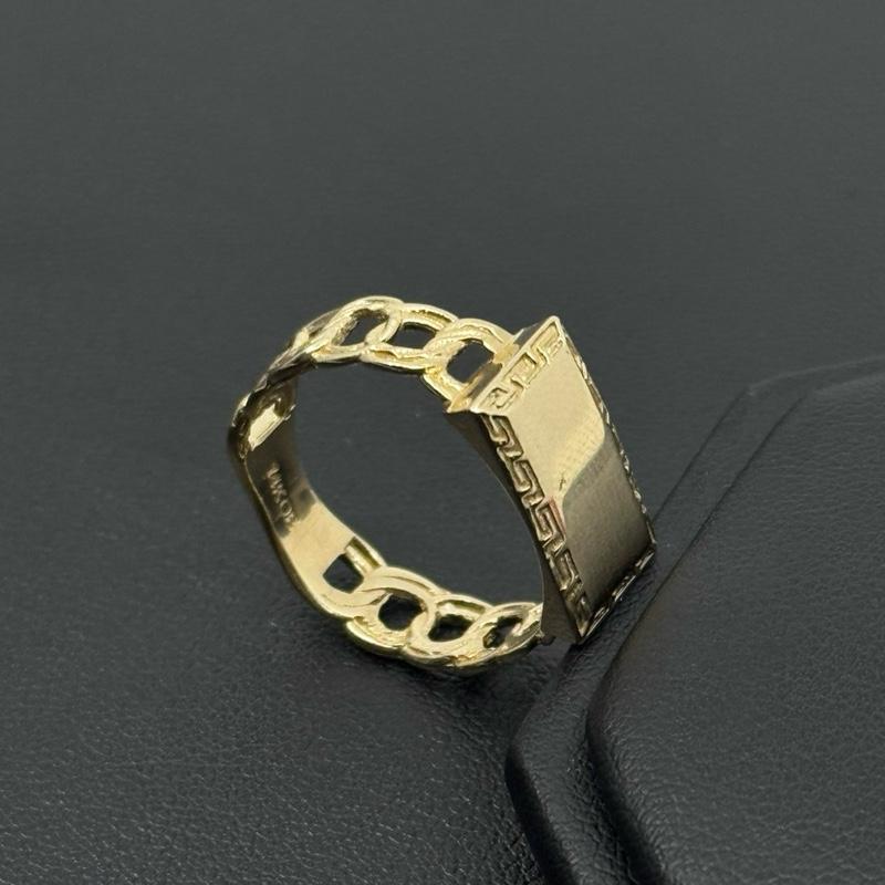 14K Gold Placa Chino Ring with Engraving Included Elegant Fashion Accessory for image 0
