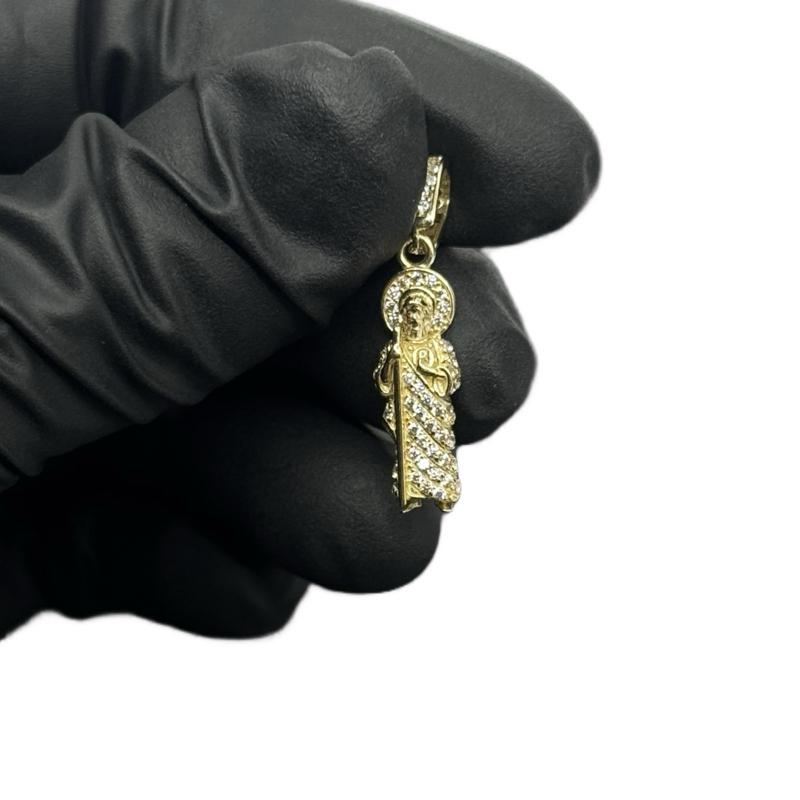 14K Gold Mini San Judas 3D Pendant with CZ Stone for Stylish Jewelry image 0