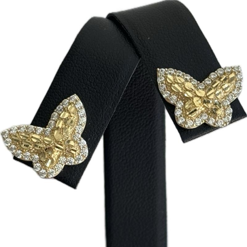14K GOLD BUTTERFLY NUGGET & CZ STONE SOLID - 14K GOLD