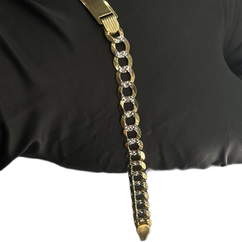 14K Gold Cuban Bracelet Diamond Cut with Plate Classic Chain Design for Men and image 1