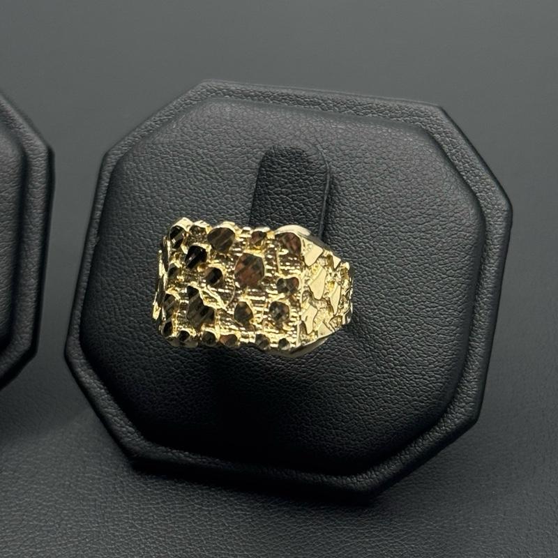 14K Gold Set Nugget Ring for Men and Heart Nugget Ring - Unique Design image 1