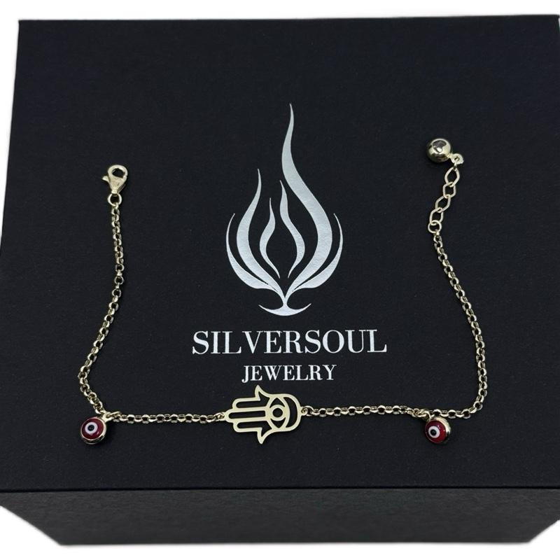 14K Gold Hamsa Bracelet for Women Size 7 with Expansion 8 - Elegant Jewelry image 0
