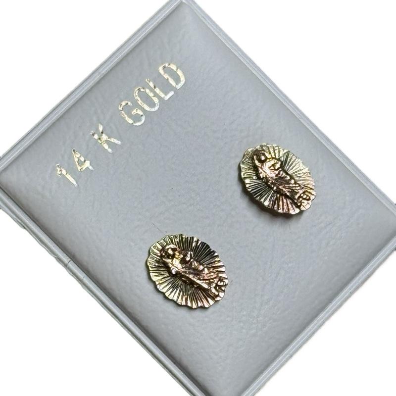 14K Gold San Judas 3 Oros Earrings - Elegant Religious Jewelry for Women image 0