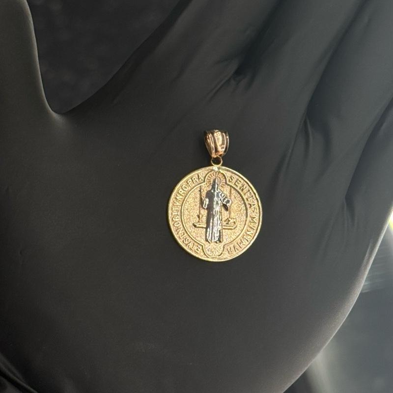 14K Gold San Benito Pendant 34mm - Elegant Religious Jewelry for Women and Men image 1