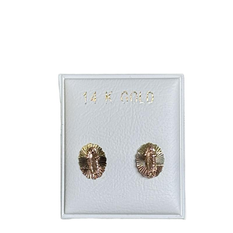 14K Gold San Judas 3 Oros Earrings - Elegant Religious Jewelry for Women image 3