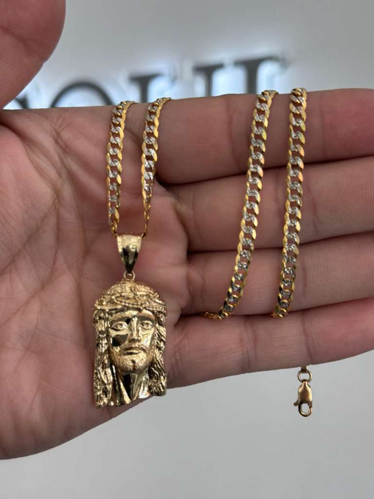 14K GOLD SET 4.5MM CUBAN LINK AND JESUS FACE