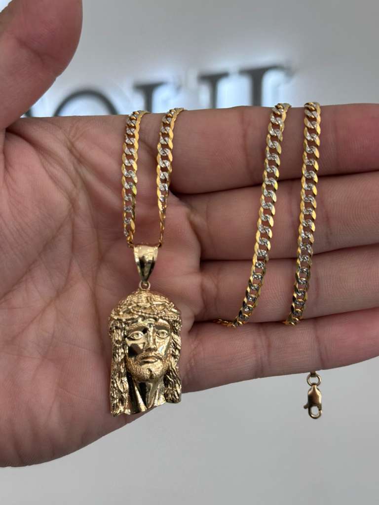 14K GOLD SET 4.5MM CUBAN LINK AND JESUS FACE