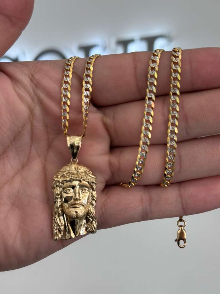 14K GOLD SET 4.5MM CUBAN LINK AND JESUS FACE