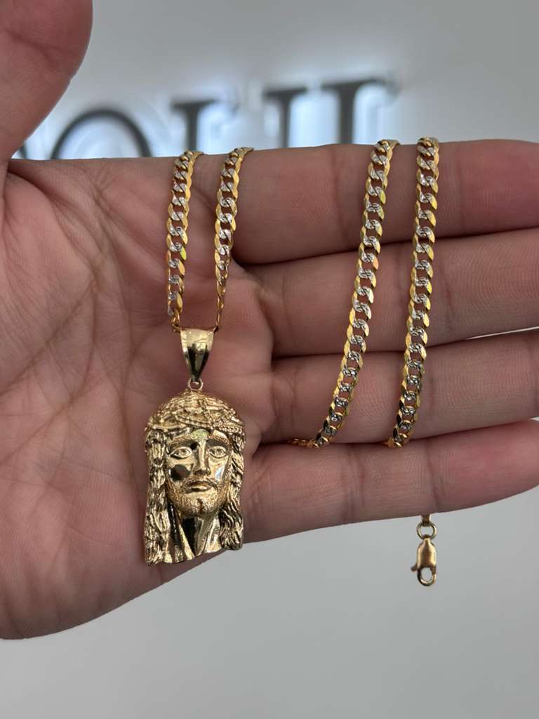 14K GOLD SET 4.5MM CUBAN LINK AND JESUS FACE