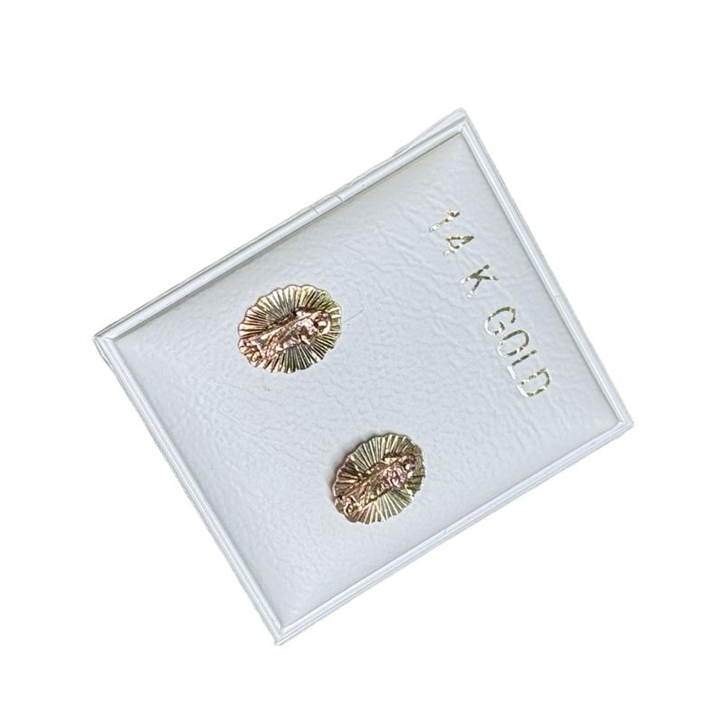 14K Gold San Judas 3 Oros Earrings - Elegant Religious Jewelry for Women image 2
