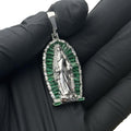 Virgen de Guadalupe verde CZ stone silver 925 Religious Pendant Jewelry Pendant image 0