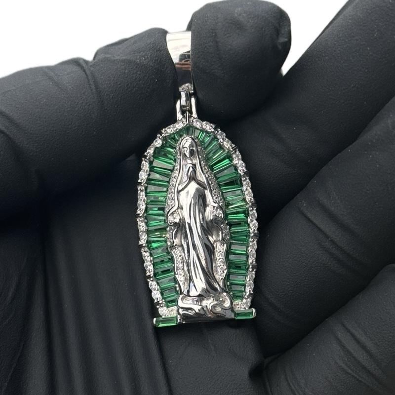 Virgen de Guadalupe verde CZ stone silver 925 Religious Pendant Jewelry Pendant image 1