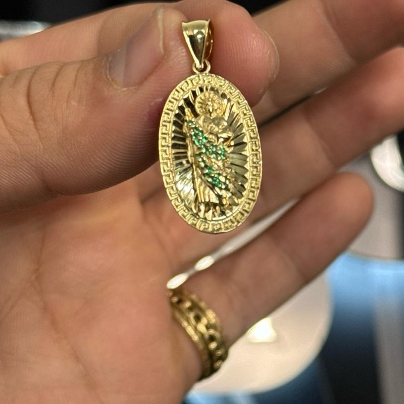 14K GOLD ST. JUDE MEDAL PENDANT & CZ STONE - 14K GOLD