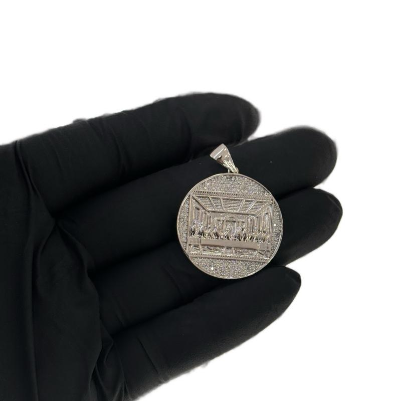 Santa cena medal silver 925 and CZ stone Gift Jewelry image 1