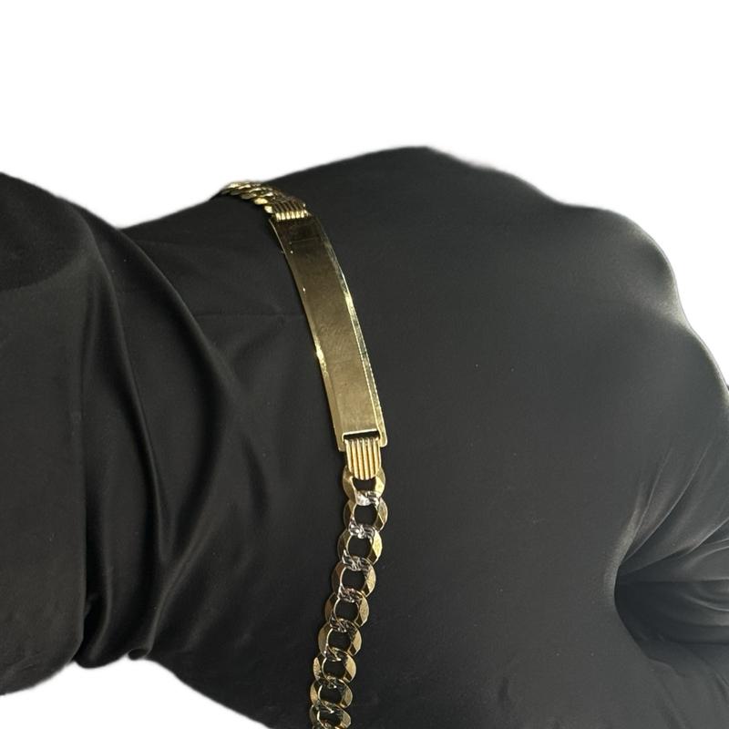 14K Gold Cuban Bracelet Diamond Cut with Plate Classic Chain Design for Men and image 3