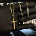 3.5MM CUBAN CHAIN CROSS 2 TONES - 14K GOLD