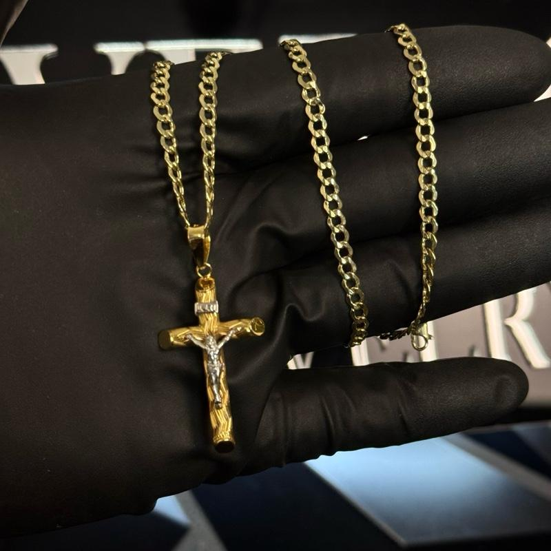 3.5MM CUBAN CHAIN CROSS 2 TONES - 14K GOLD