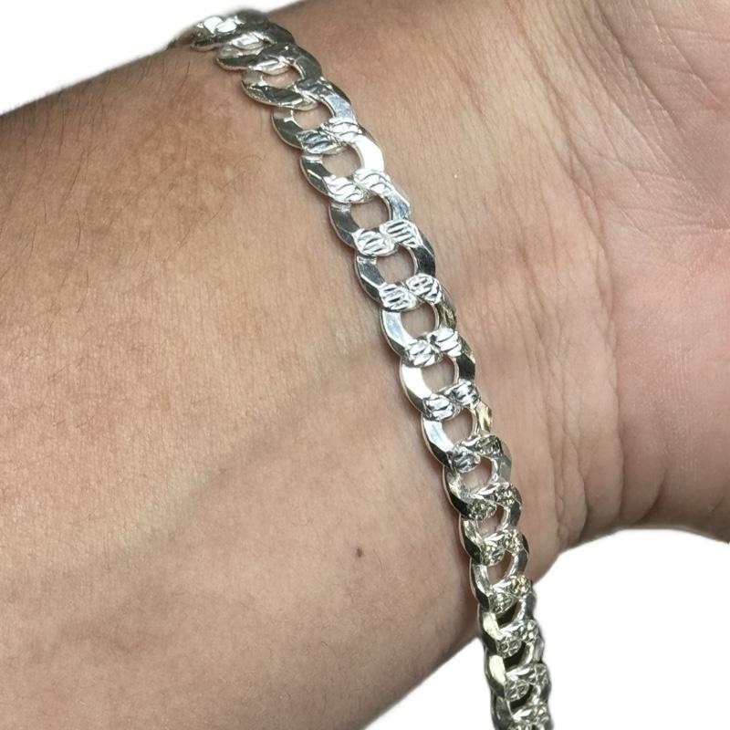 8MM CUBAN BRACELET DIAMOND CUT - STERLING SILVER