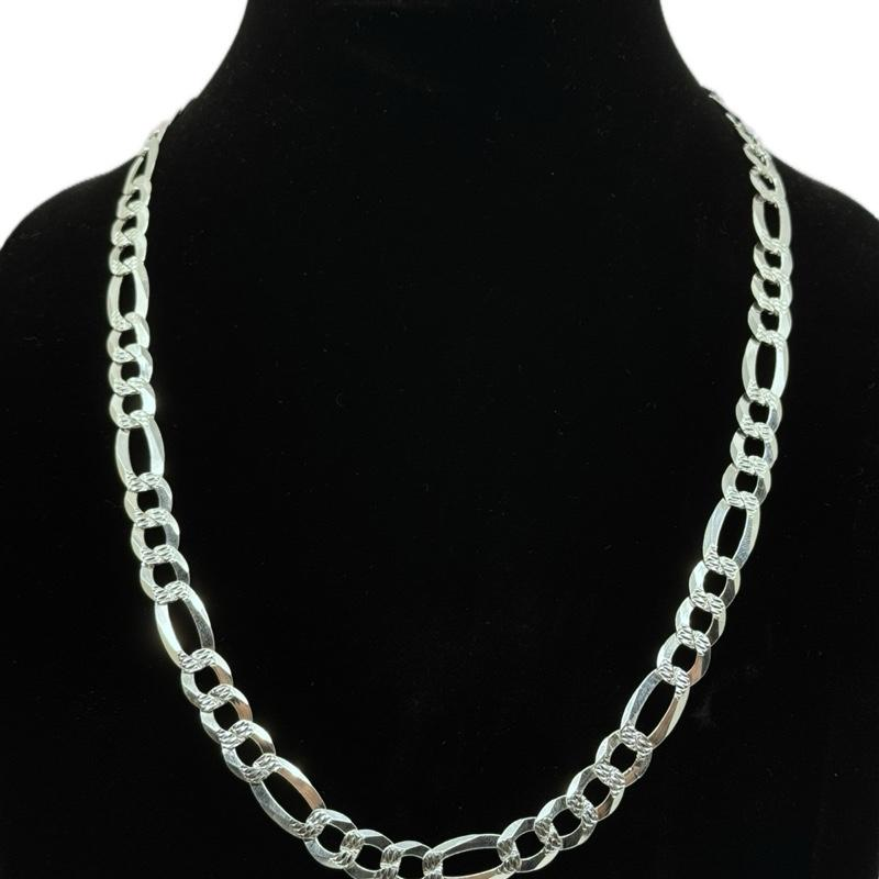 10MM REAL SILVER FIGARO CHAIN - SILVER 925