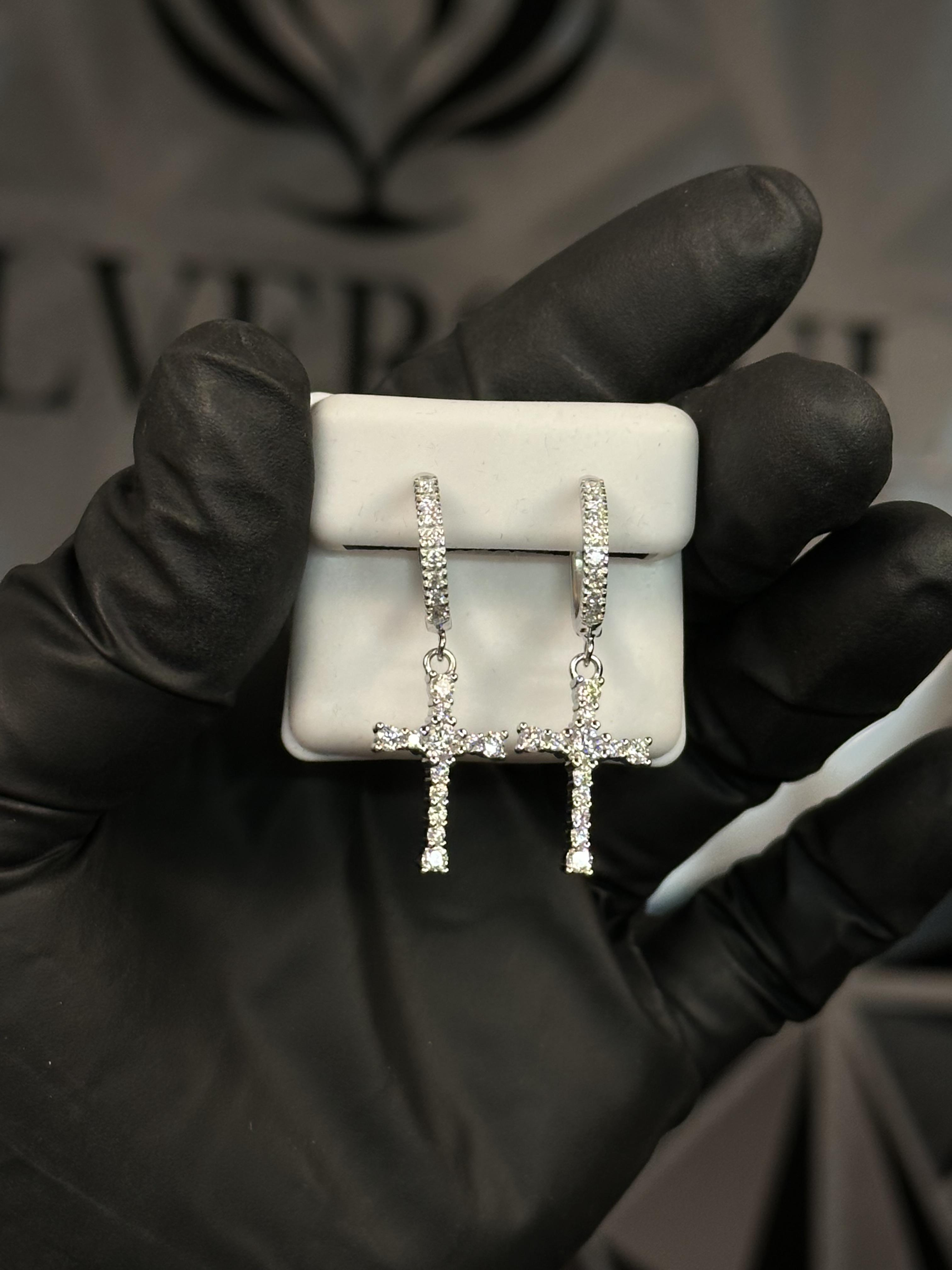 EARRINGS HOOP CROSS MS STONE - SILVER 925